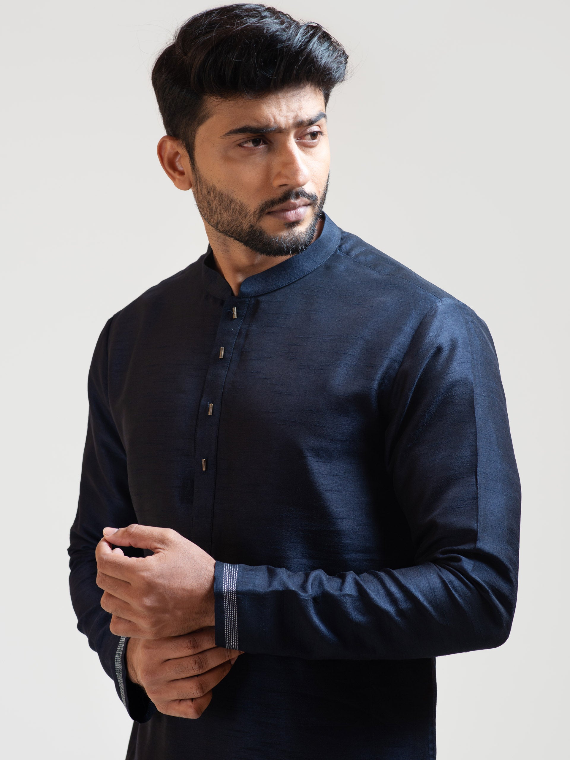 Ink Blue Geometric Panel Kurta Set image 1