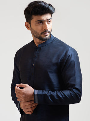 Ink Blue Geometric Panel Kurta Set image 1