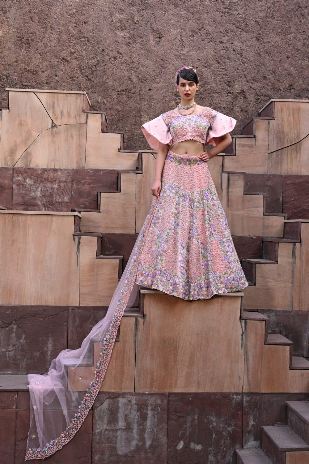 Baby Pink Embellished Lehenga Set image 3