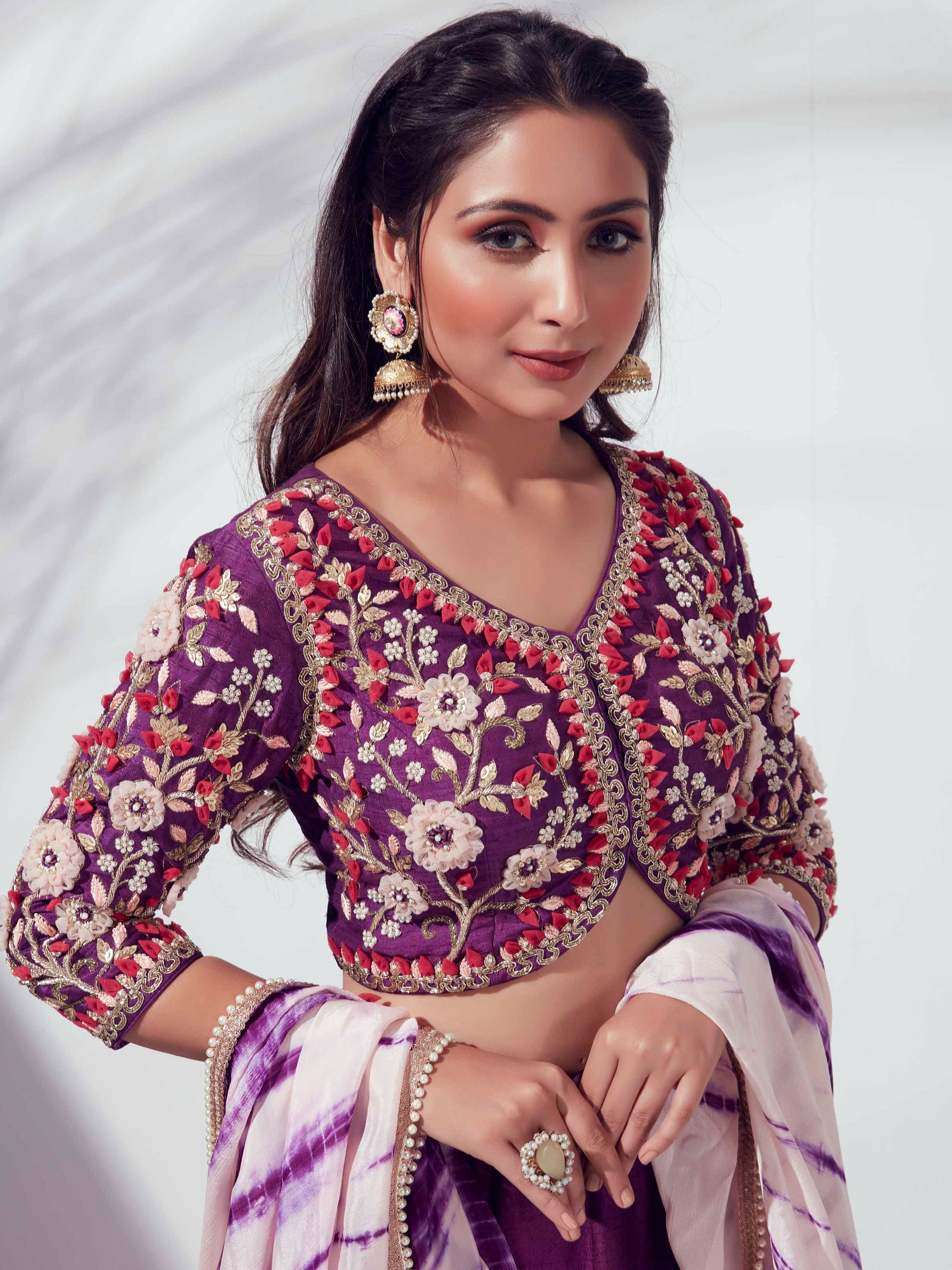 Purple Floral Lehenga Set image 1