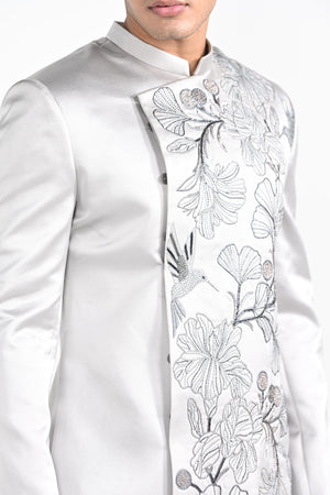 Barely Grey Satin Achkan Set image 4