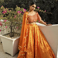 Orange Glitter Motif Lehenga Set with Ruffle Dupatta image 0