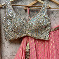 Coral and Beige Mirror Work Lehenga Set image 0