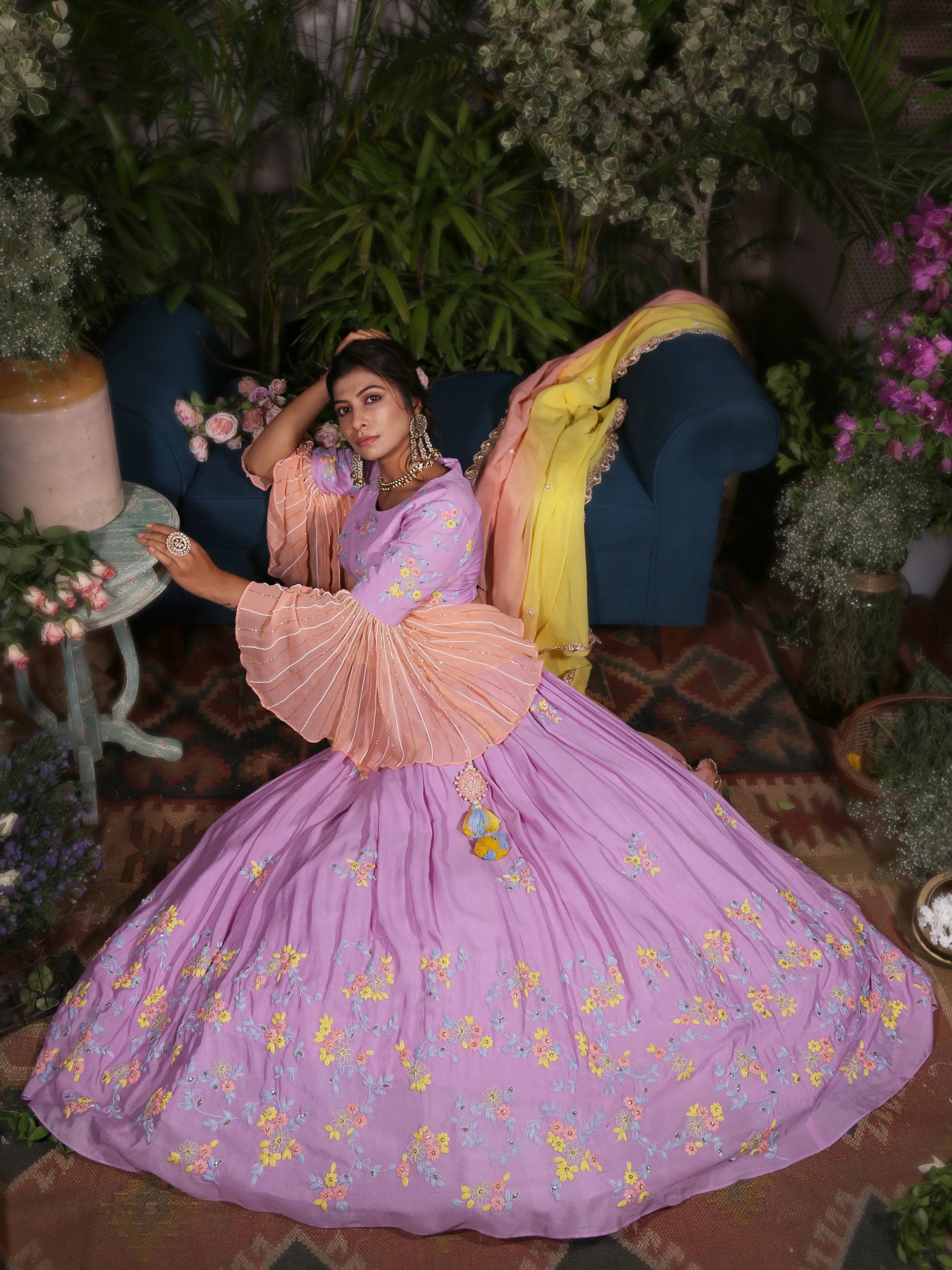 Lavender and Peach Blouse with Lavender Lehenga image 0