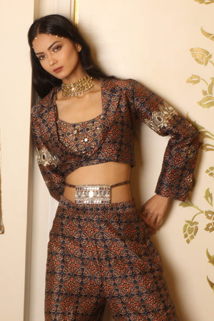 Ajrakh Print Tie-at-Waist Pant Coat Set image 4