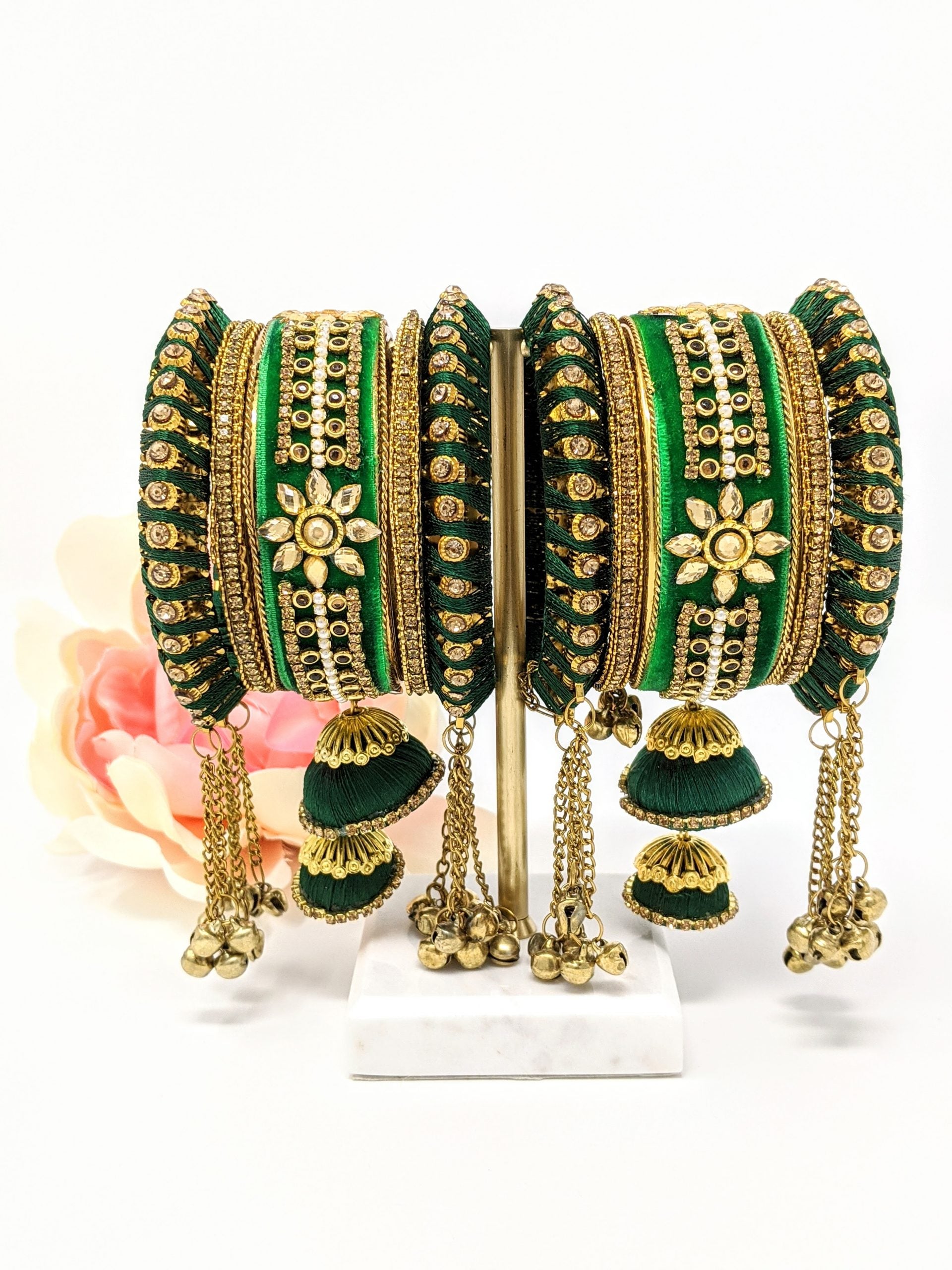 Velvet and Thread Bangle Set - Green, 2.6 image