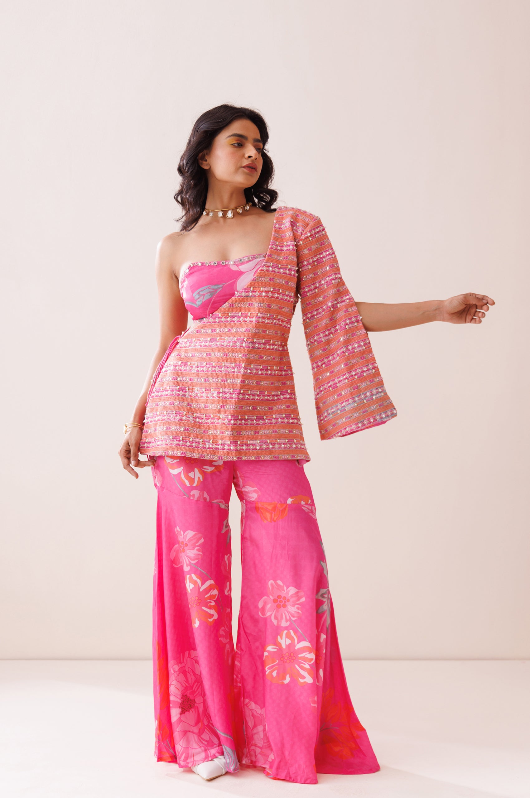 Pink One-Shoulder Blazer Set image 3