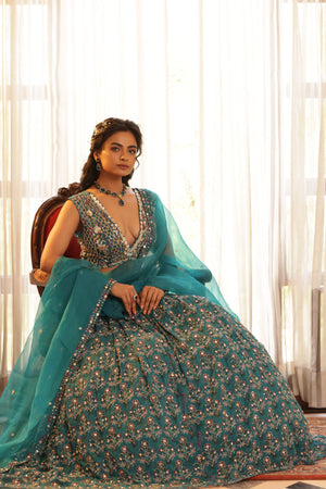 Embroidered Chiffon Lehenga image 22