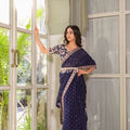 Navy Blue Embroidered Saree Set image 0