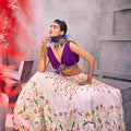 Purple And White With Floral Skirt Set image 0