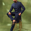 Navy Blended Silk Embroidered Sherwani Set image 0