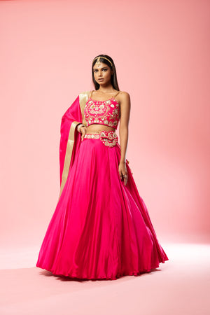 Hot Pink Embroidered Lehenga Set - Custom image
