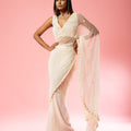 Ivory Georgette Embroidered Saree image 0
