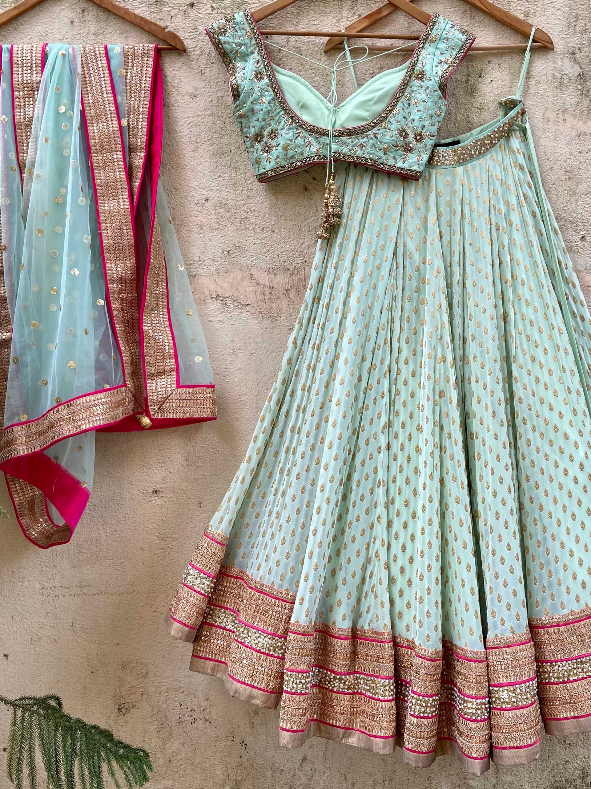 Mint Green Sharmily Zari Lehenga Set image 4