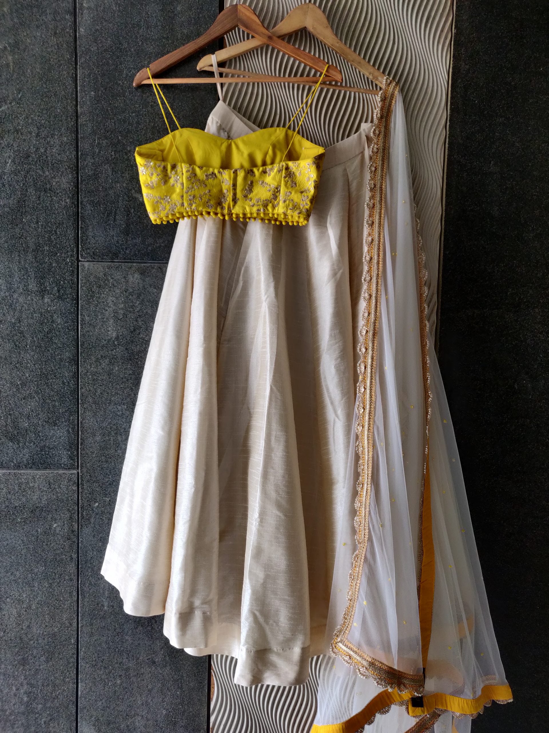 Ivory Raw Silk Skirt and Yellow Bustier image 1