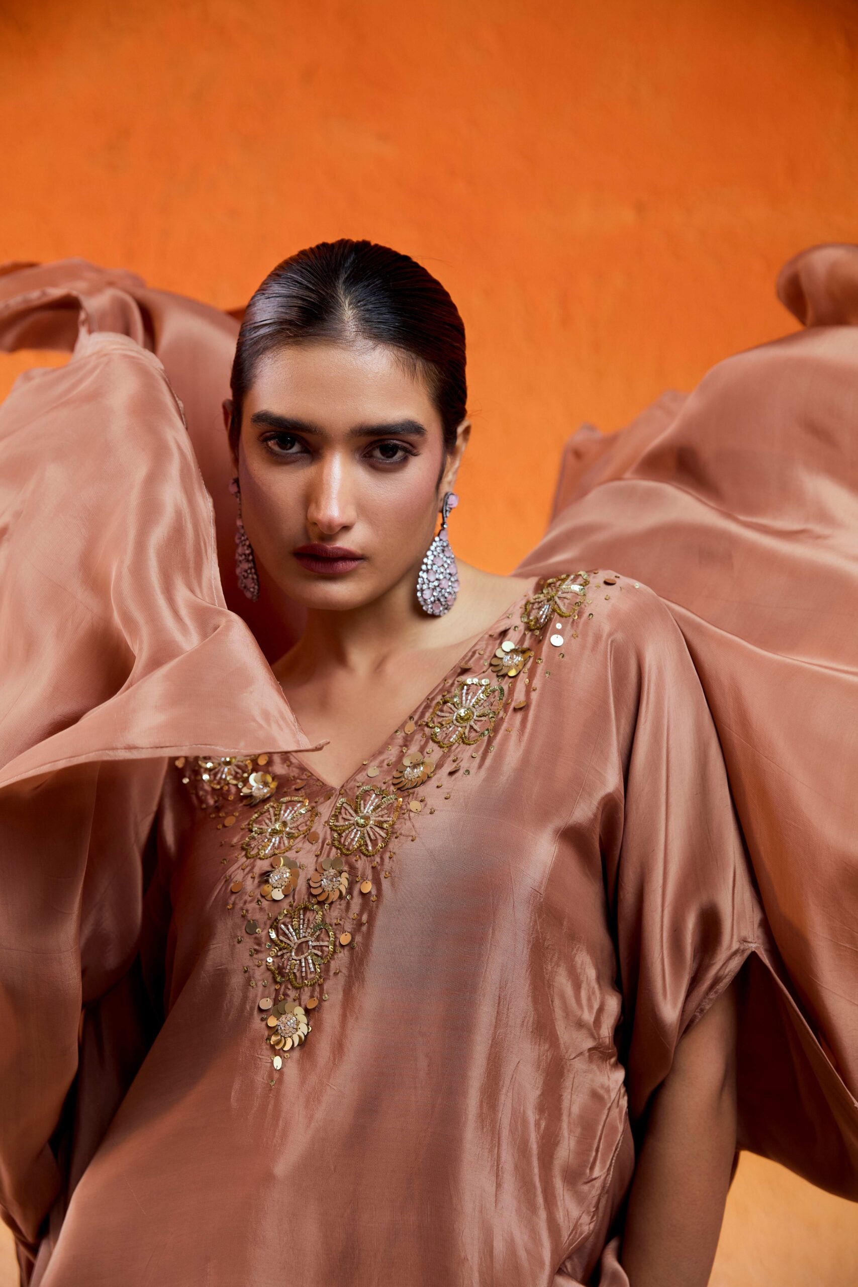 Caramel Brown Embroidered Sharara Set image 4