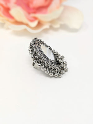 Oxidized Mirror Ring with Ghungroo image 3
