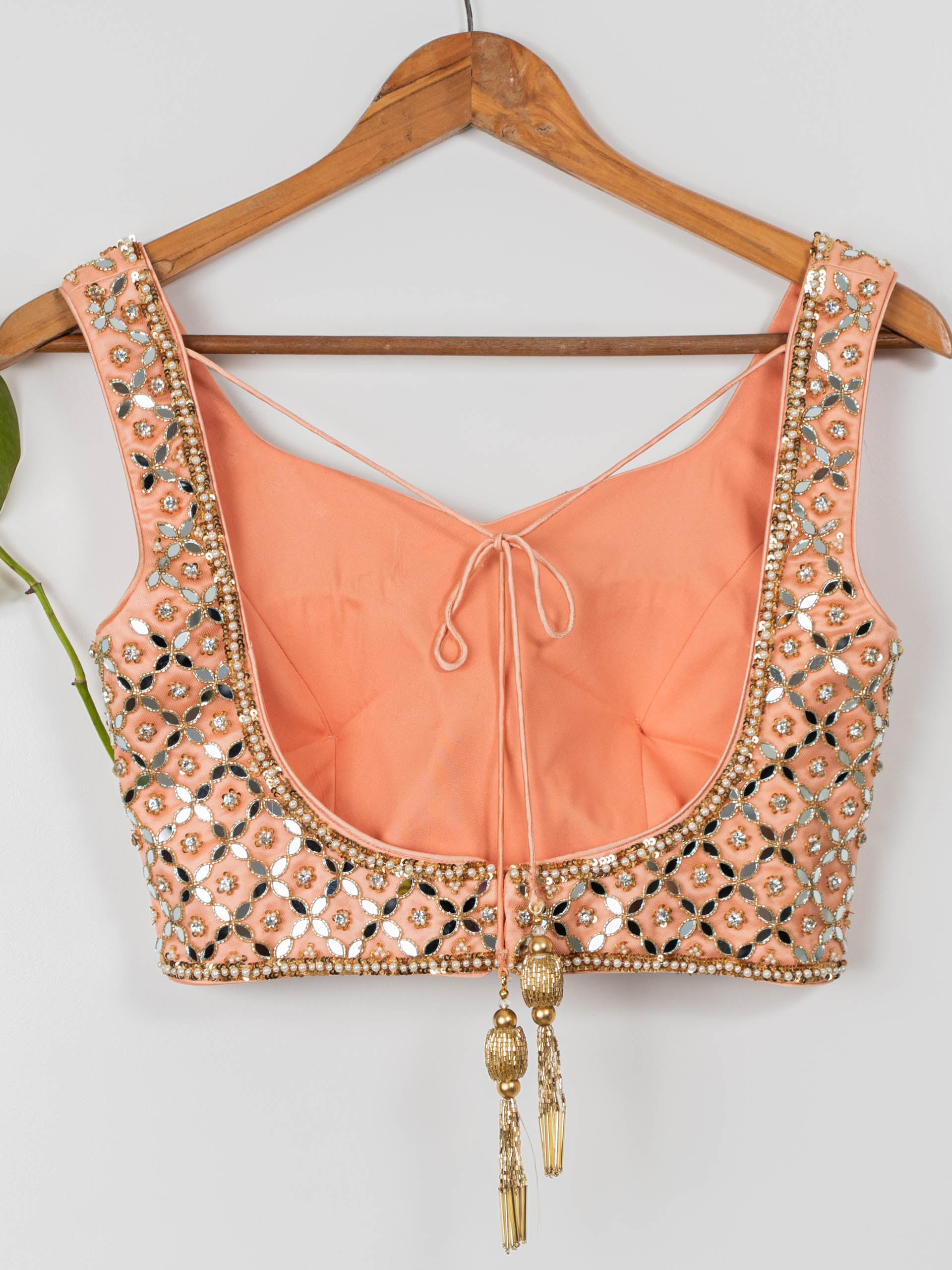 Aqua Floral Mirror Lehenga Set with Apricot Peach Blouse image 3
