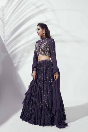 Purple Georgette Crepe Lehenga Set image 3