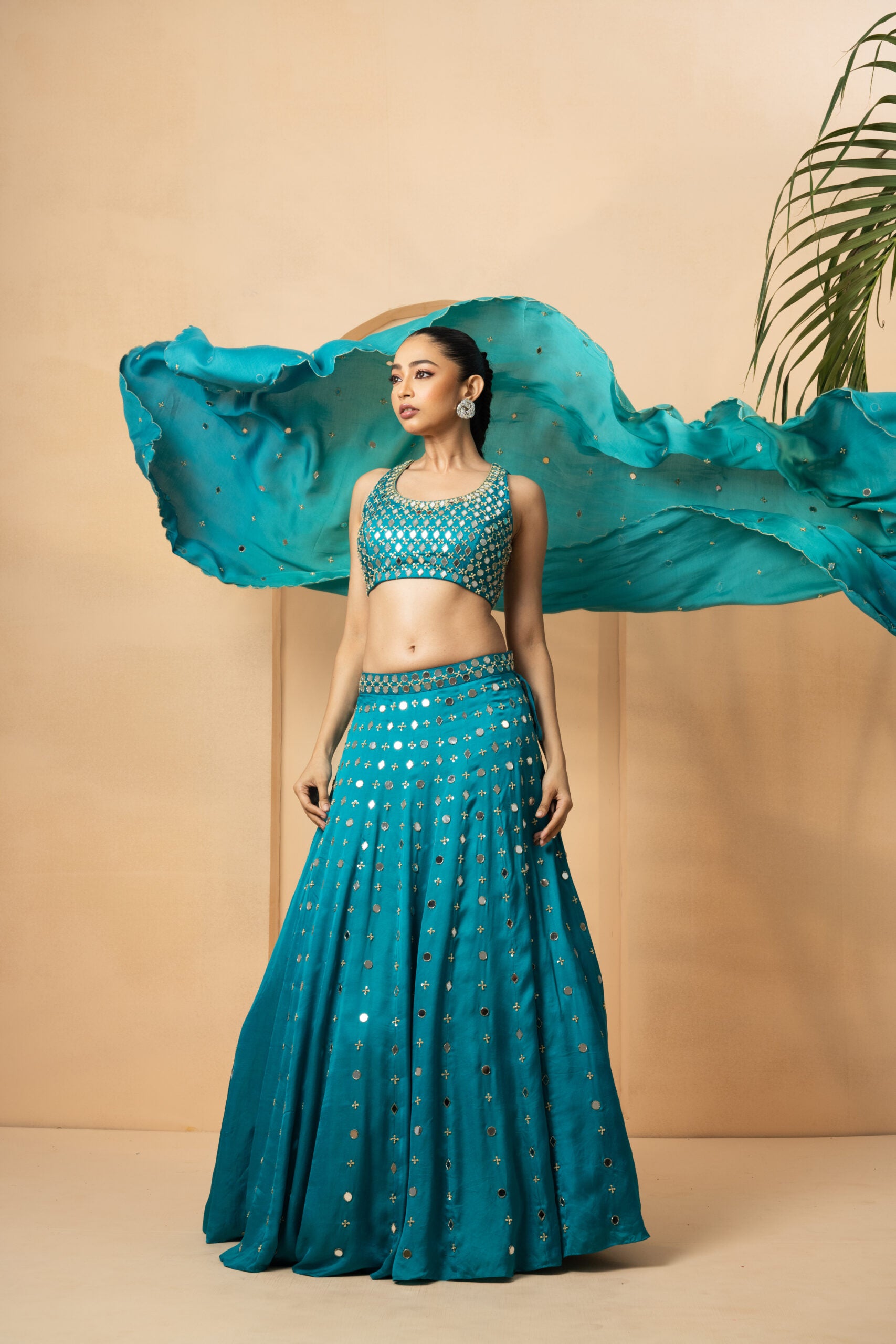 Turquoise Mirror and Pearl Embellished Lehenga image 2