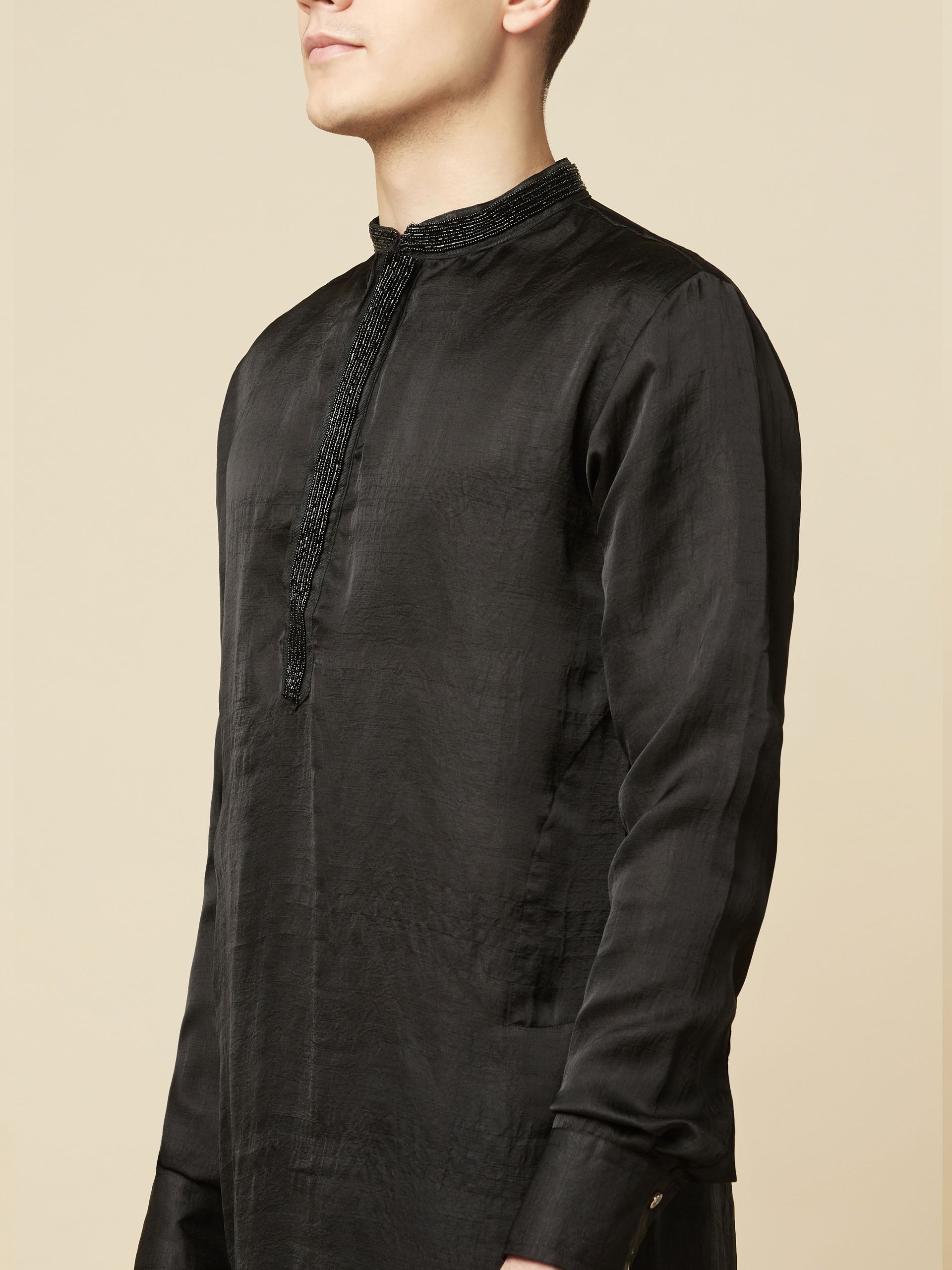 Black Art Silk Kurta image 3