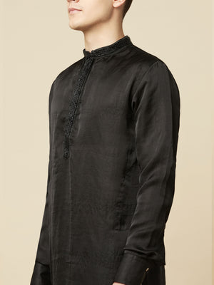 Black Art Silk Kurta image 3