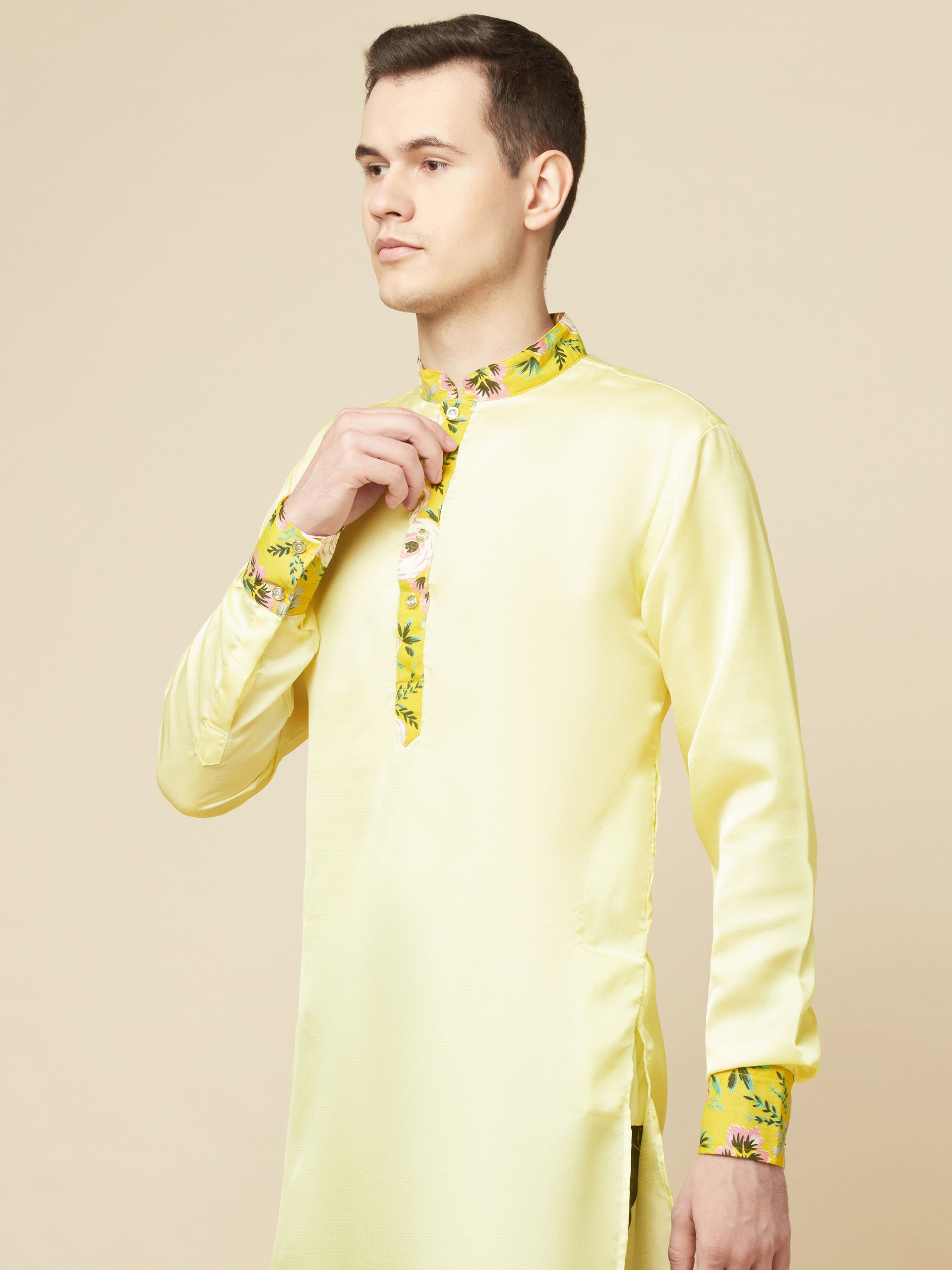 Lime Yellow Art Silk Kurta image 2