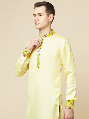 Lime Yellow Art Silk Kurta image 2