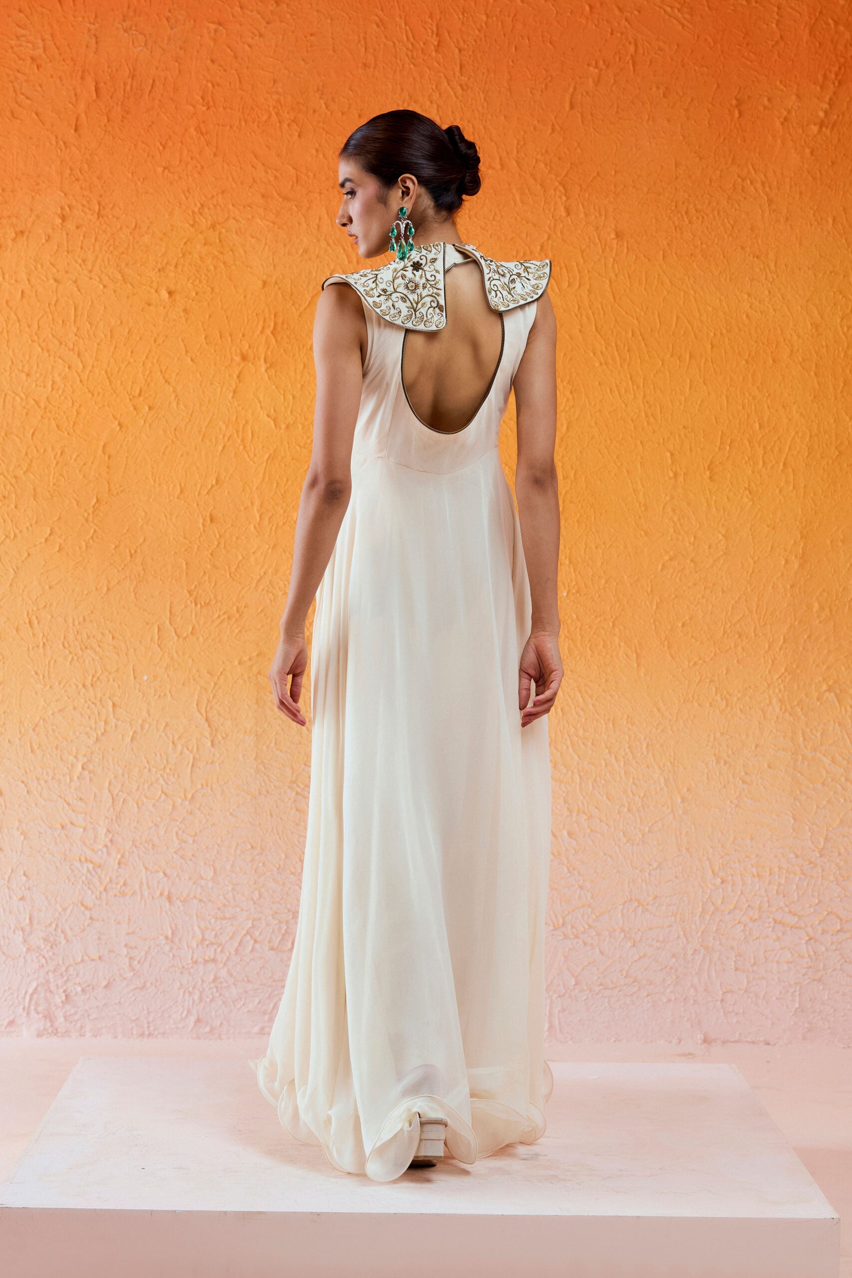 Ivory Pilgrimmed Collar Embroidered Gown image 5
