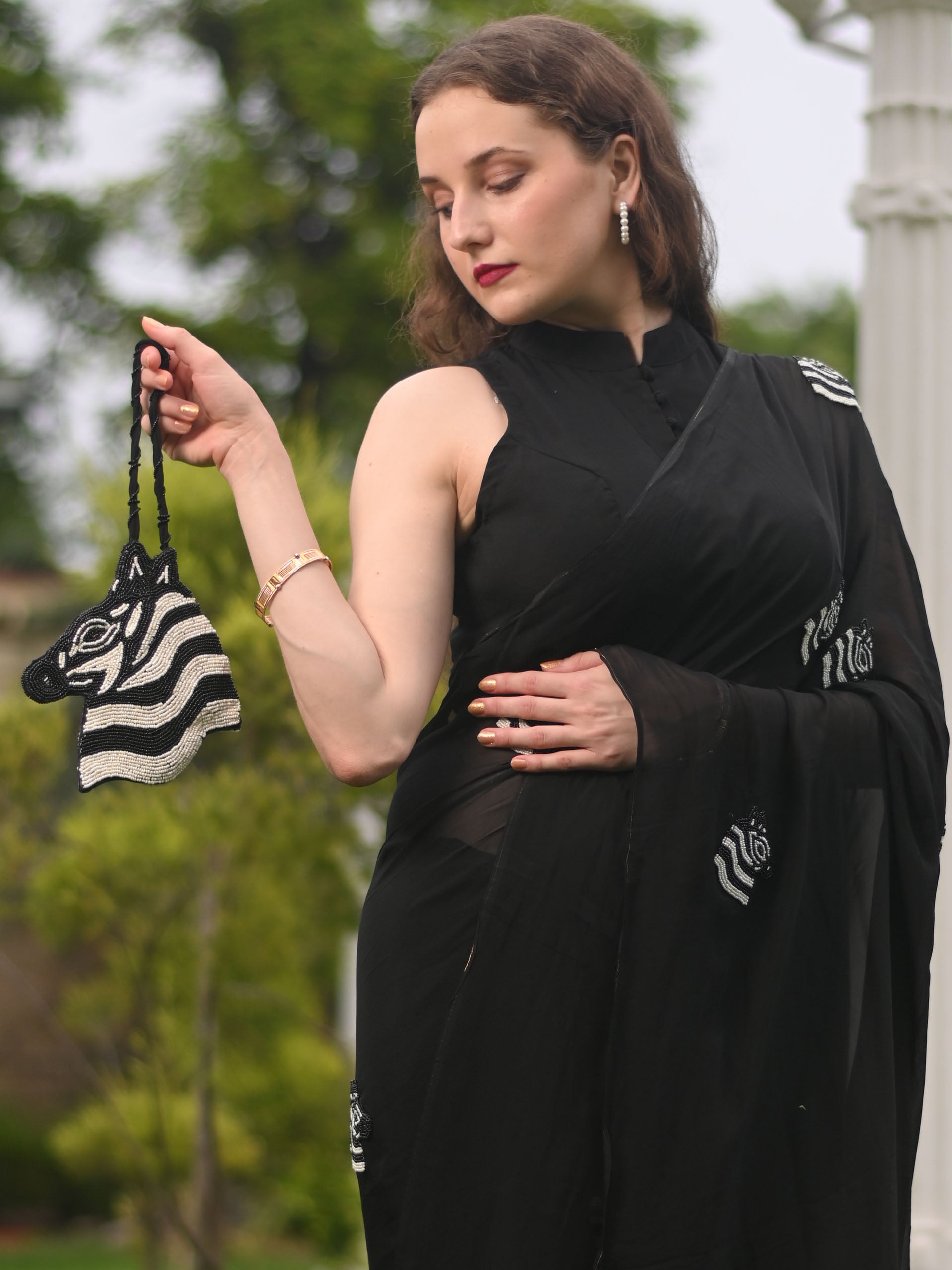 Black Zebra Saree Set image 1