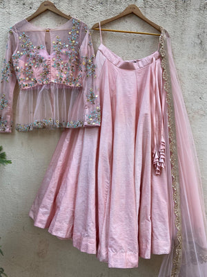 Baby Pink Peplum Lehenga with Powder Pink Dupatta image 3