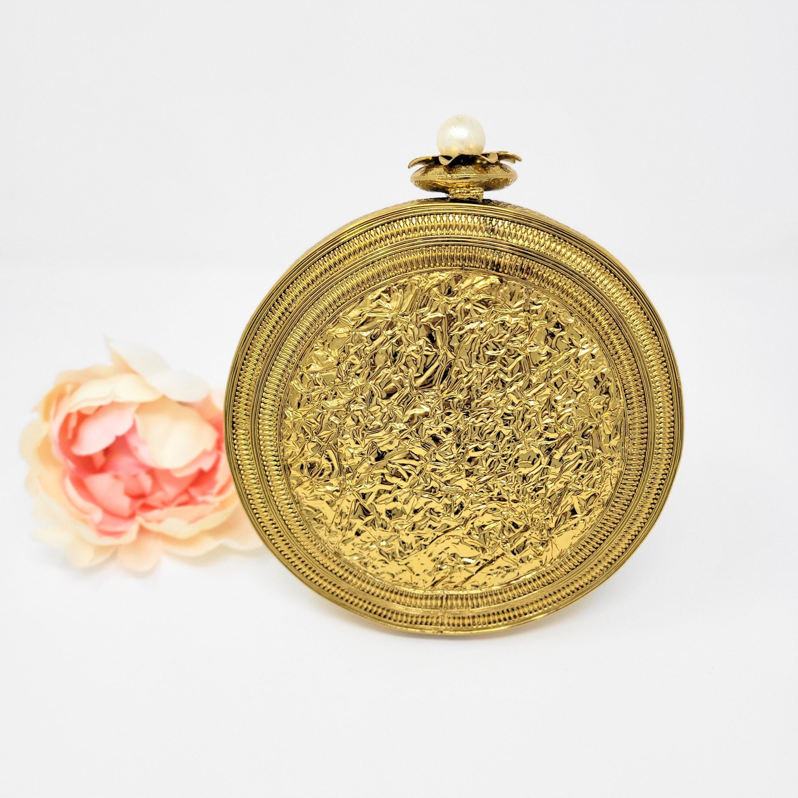 Round Gold and Mother of Pearl Clutch image 2