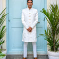 White Lucknowi Embroidered Sherwani Set image 0