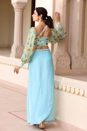 Embroidered Drape Skirt Set image 6