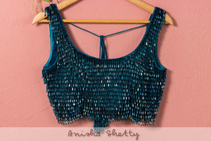 Teal Blue Shimmer Lehenga Set image 3