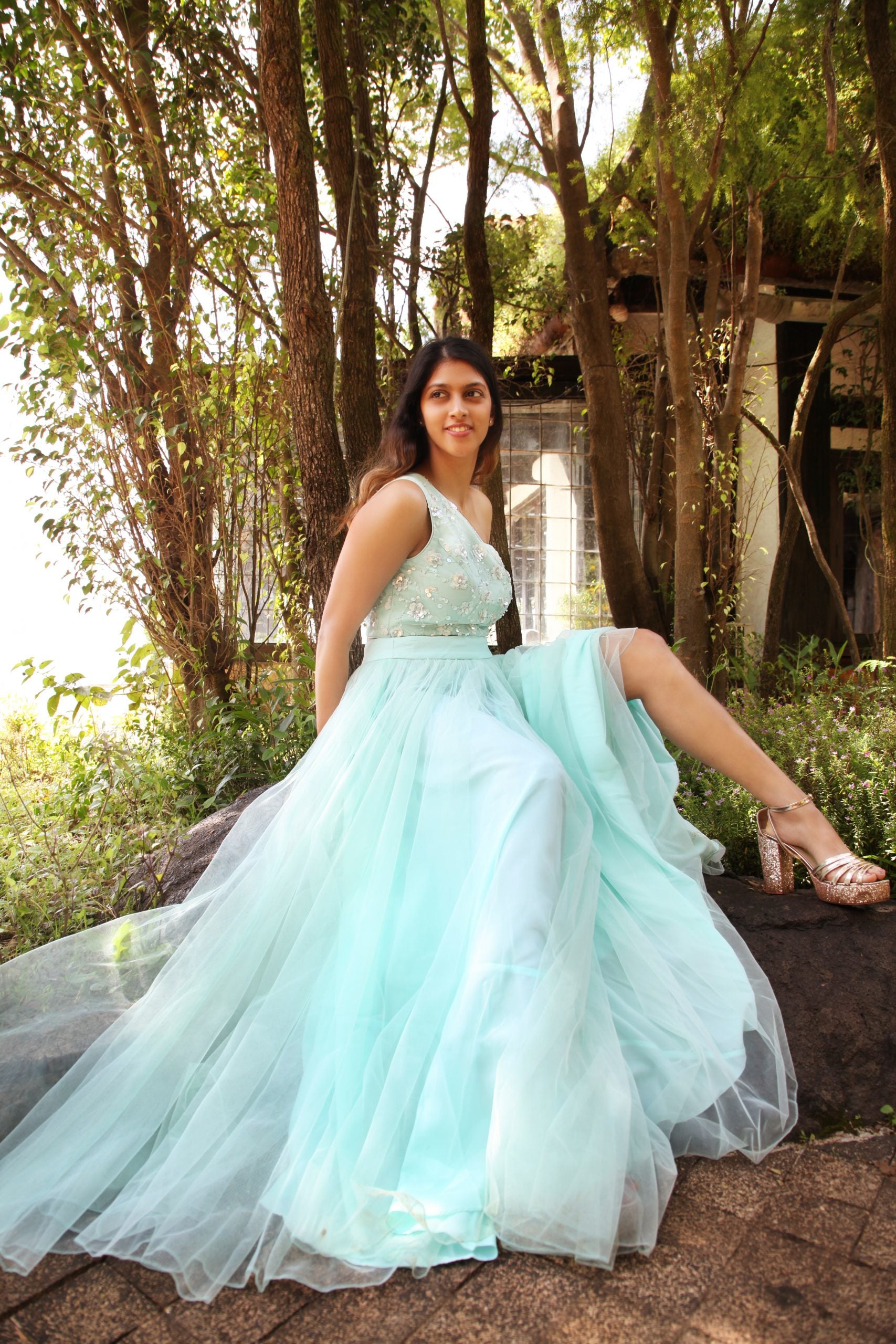 Mint Green One Shoulder Blouse with Tulle Skirt image 3