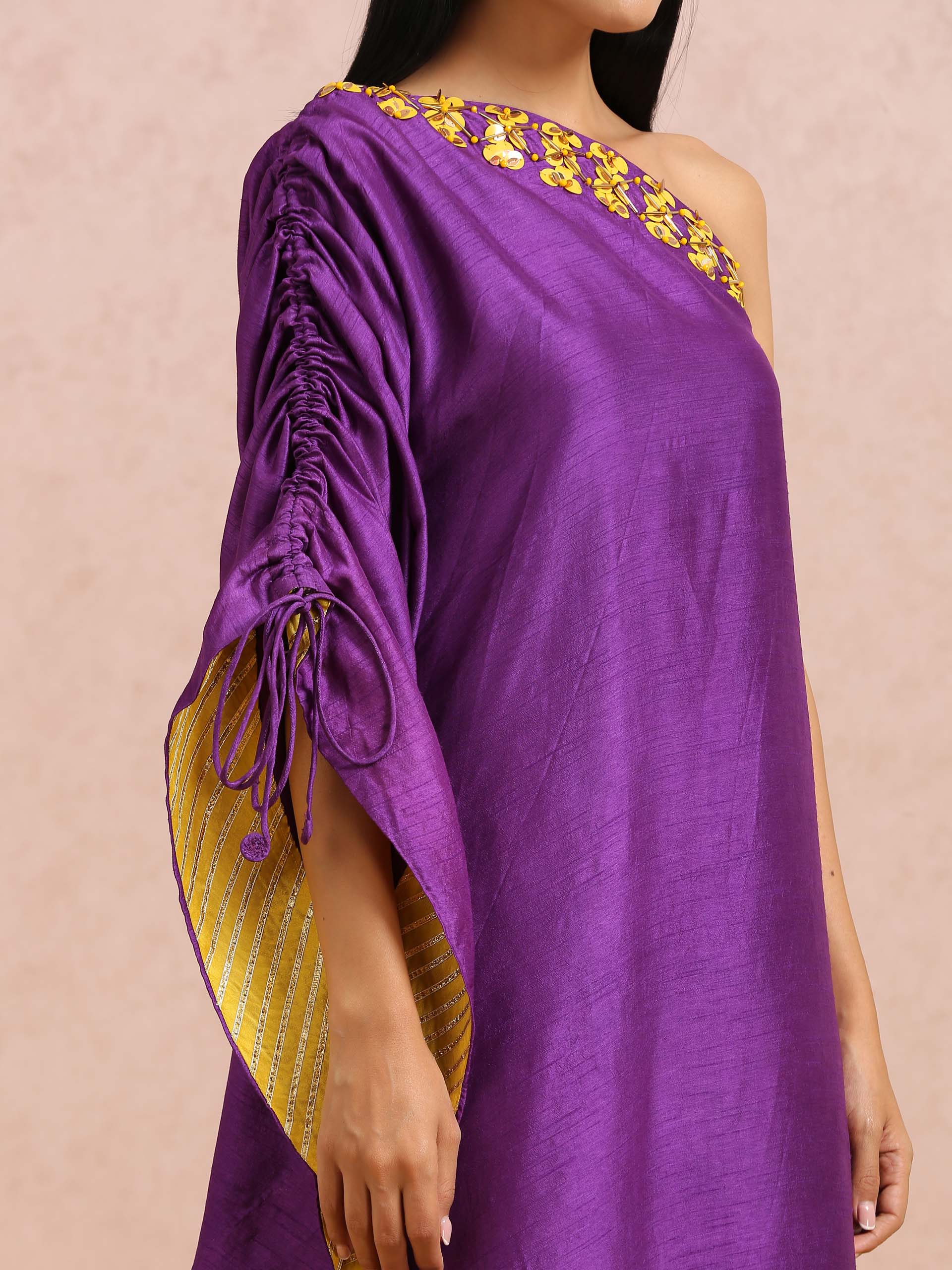 Purple Embroidered One-Shoulder Kaftan Tunic image 5