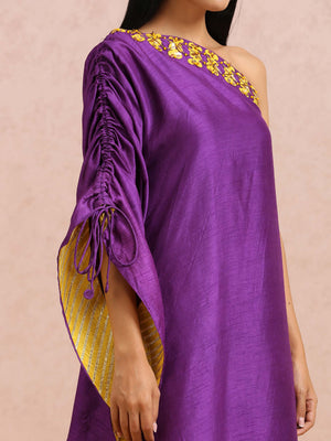 Purple Embroidered One-Shoulder Kaftan Tunic image 5