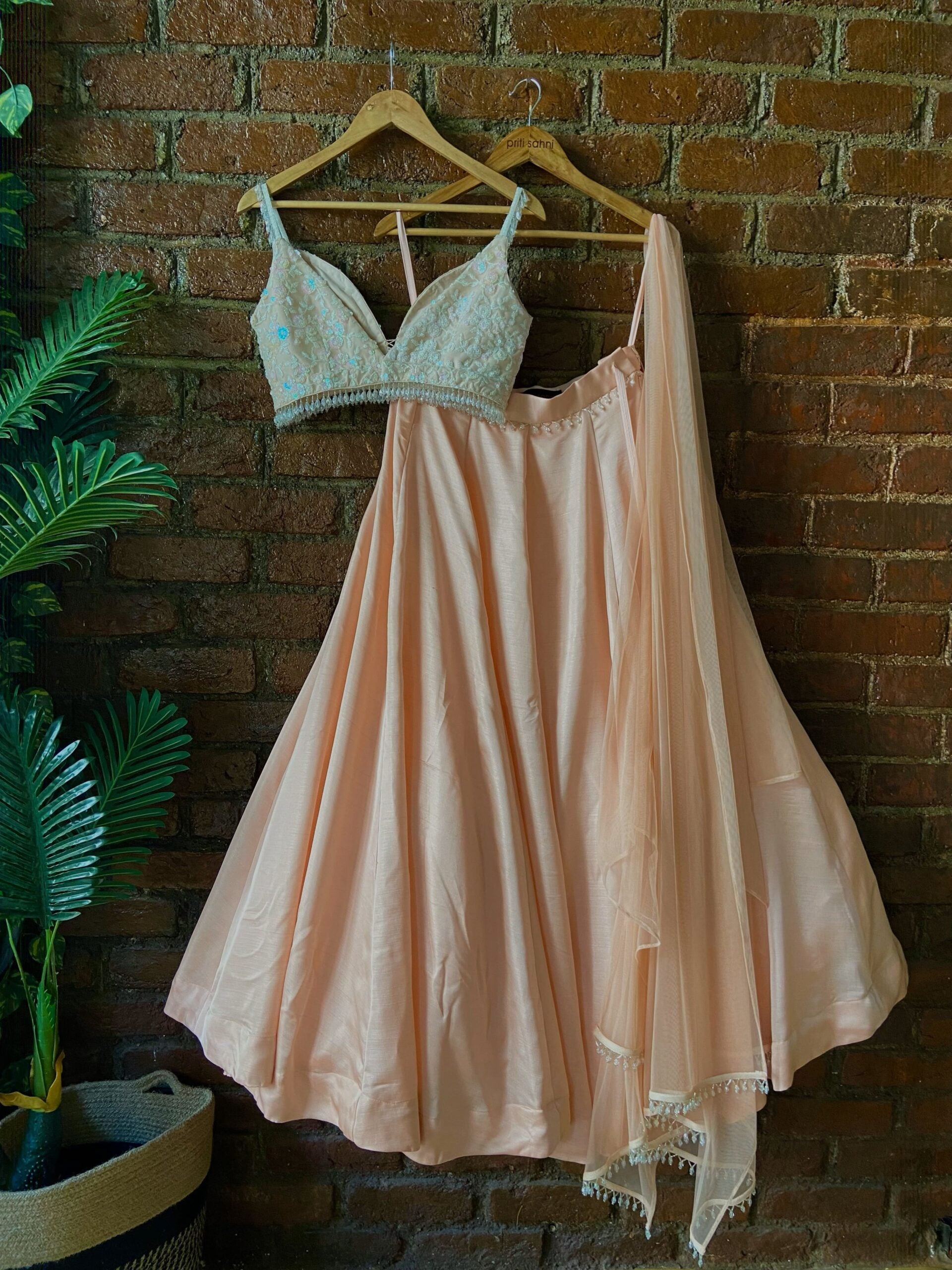 Peach Sequin Work Lehenga Set image 1