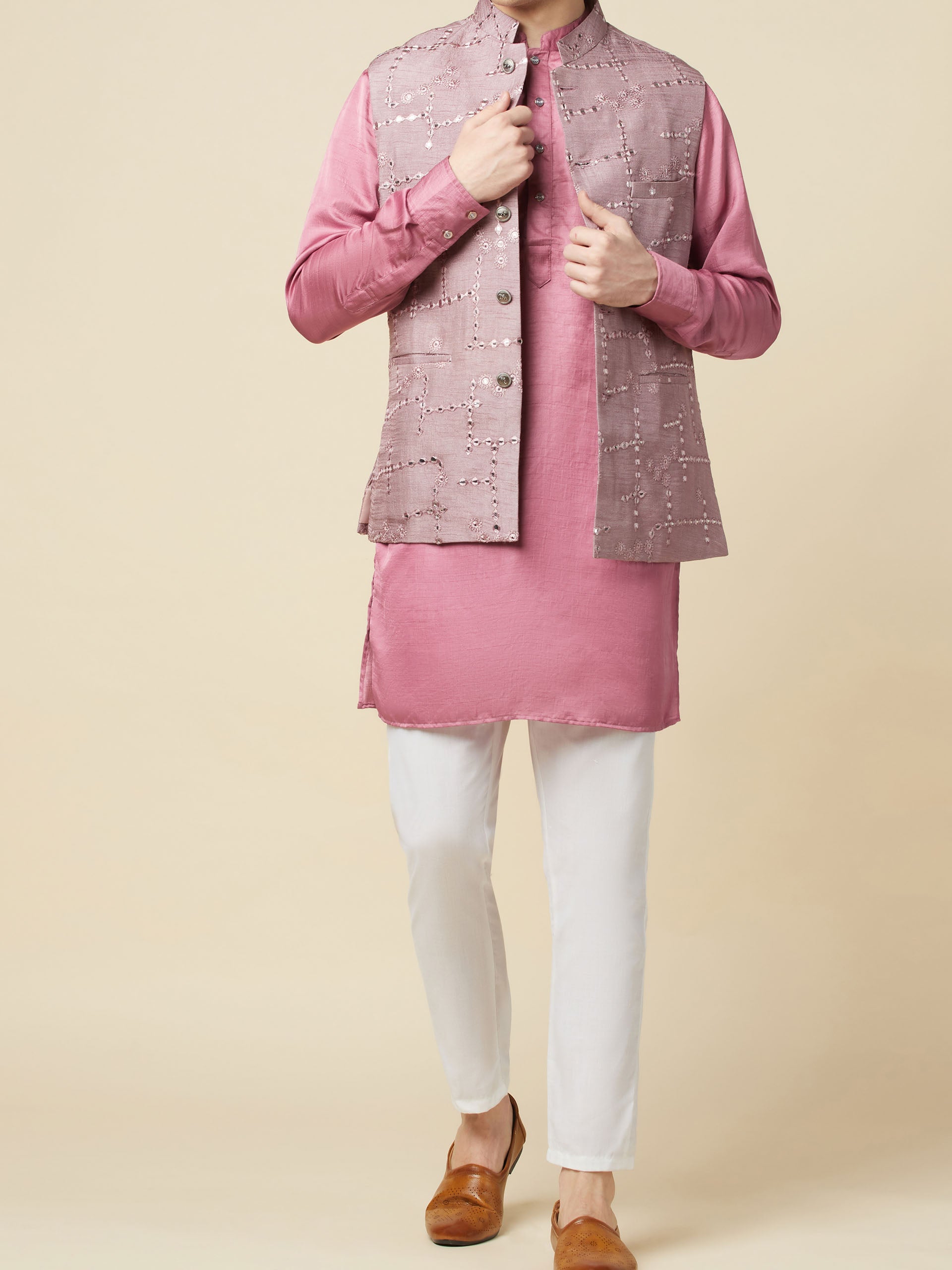Mauve Kurta Bundi Jacket Set image 7