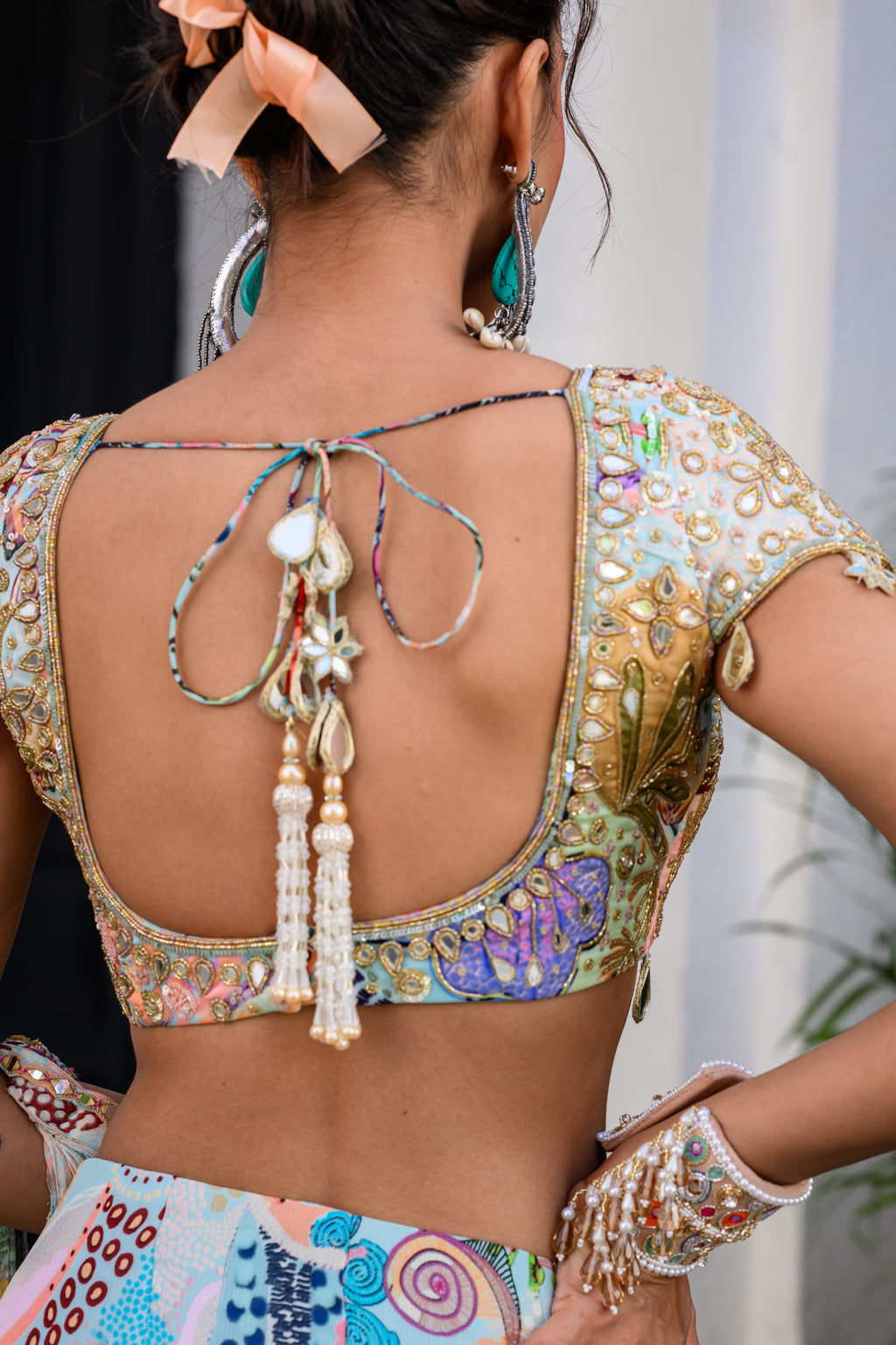 Gardenia Highlighted Saree Paidwan with Hand Work Mirror Blouse image 2
