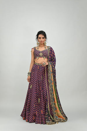 Plum Highlighted Lehenga Paired with Plum Badla Blouse and Highlighted Dupatta image 3