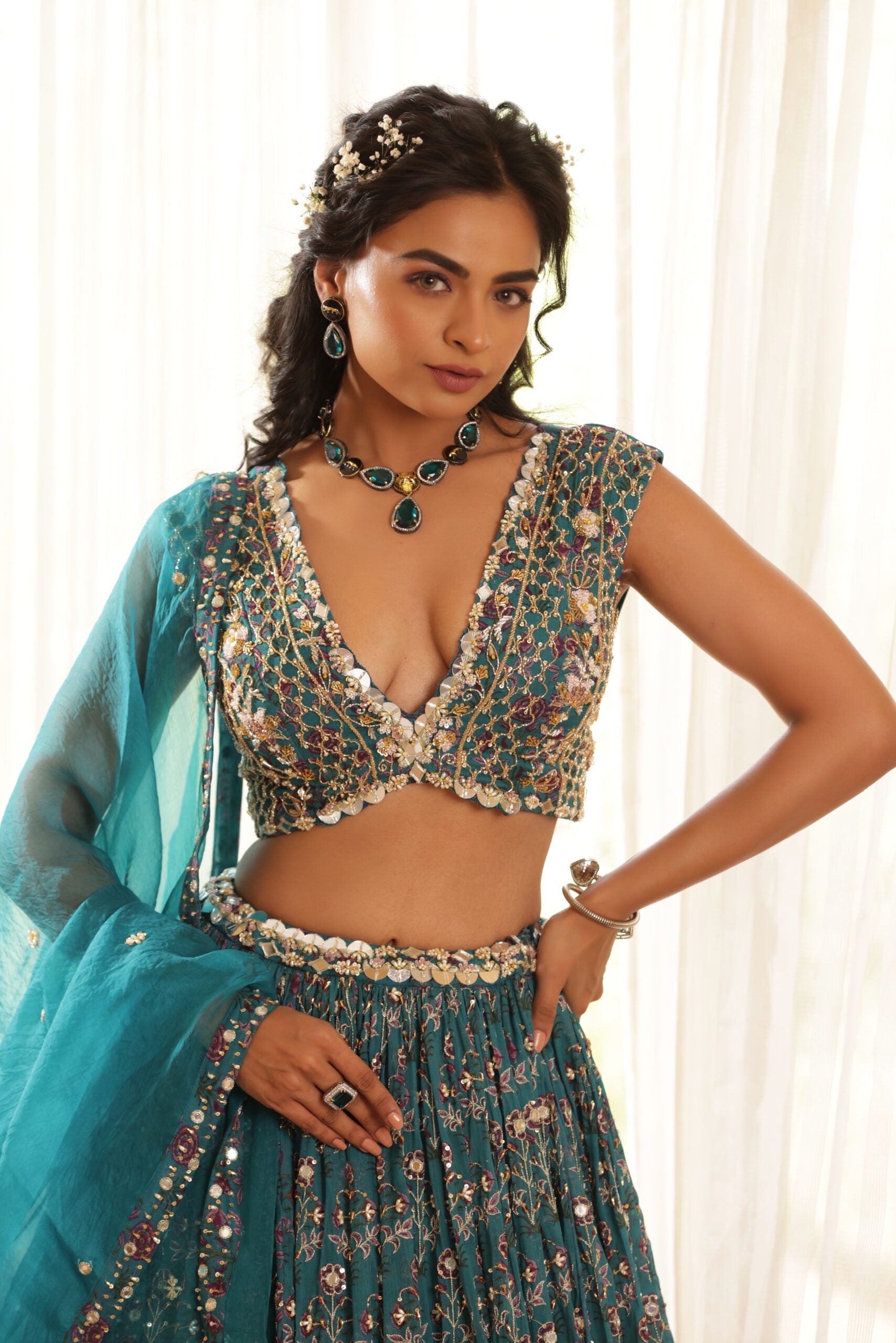 Embroidered Chiffon Lehenga image 6
