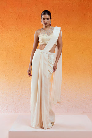 Ivory Embroidered Saree Set - S image