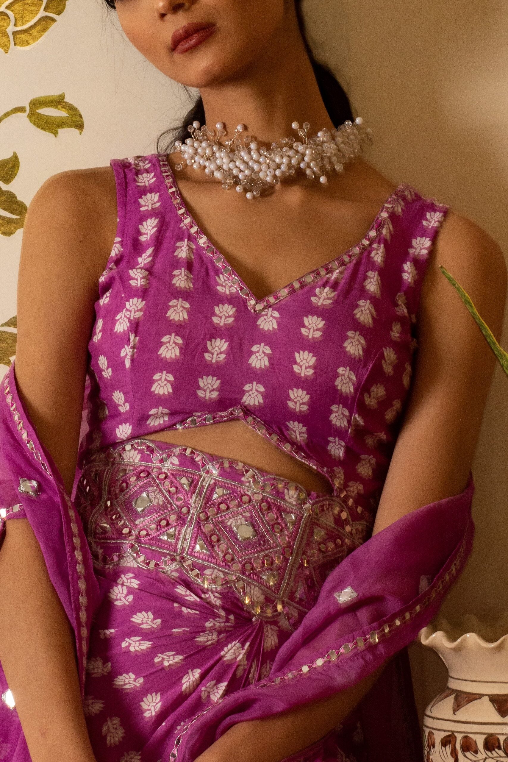 Purple Lotus Print Dress image 6