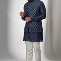 Navy Embroidered Nehru Jacket with Kurta Set image 0