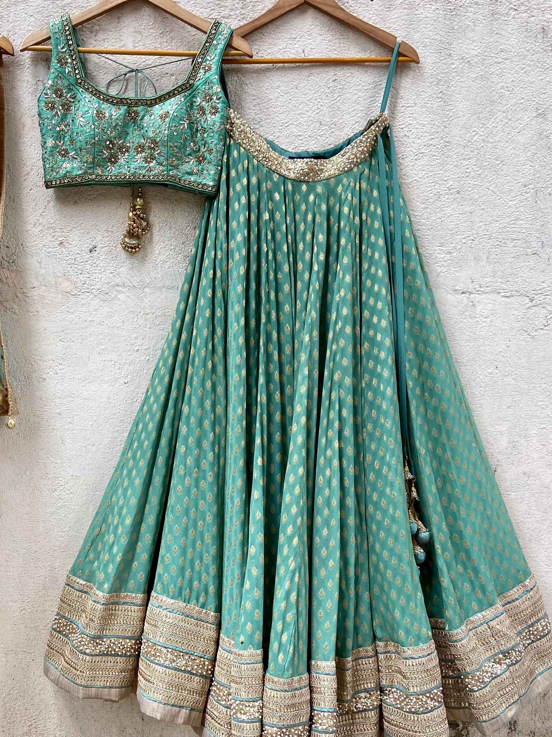 Jade Green Zari Lehenga Set image 3