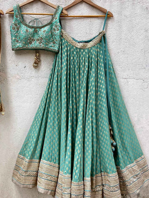 Jade Green Zari Lehenga Set image 3