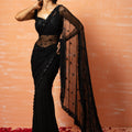 Black Sequins Prestitched Saree Set image 0