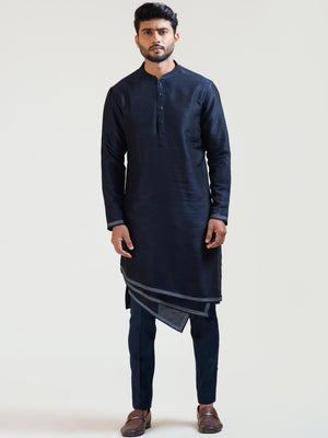 Navy Blue Overlap Nehru Kurta Set image 3